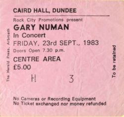 Gary Numan Dundee Ticket 1983
